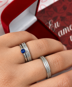 Alianças Finas de Compromisso 4mm Diamantado Azul em Aço Cirúrgico