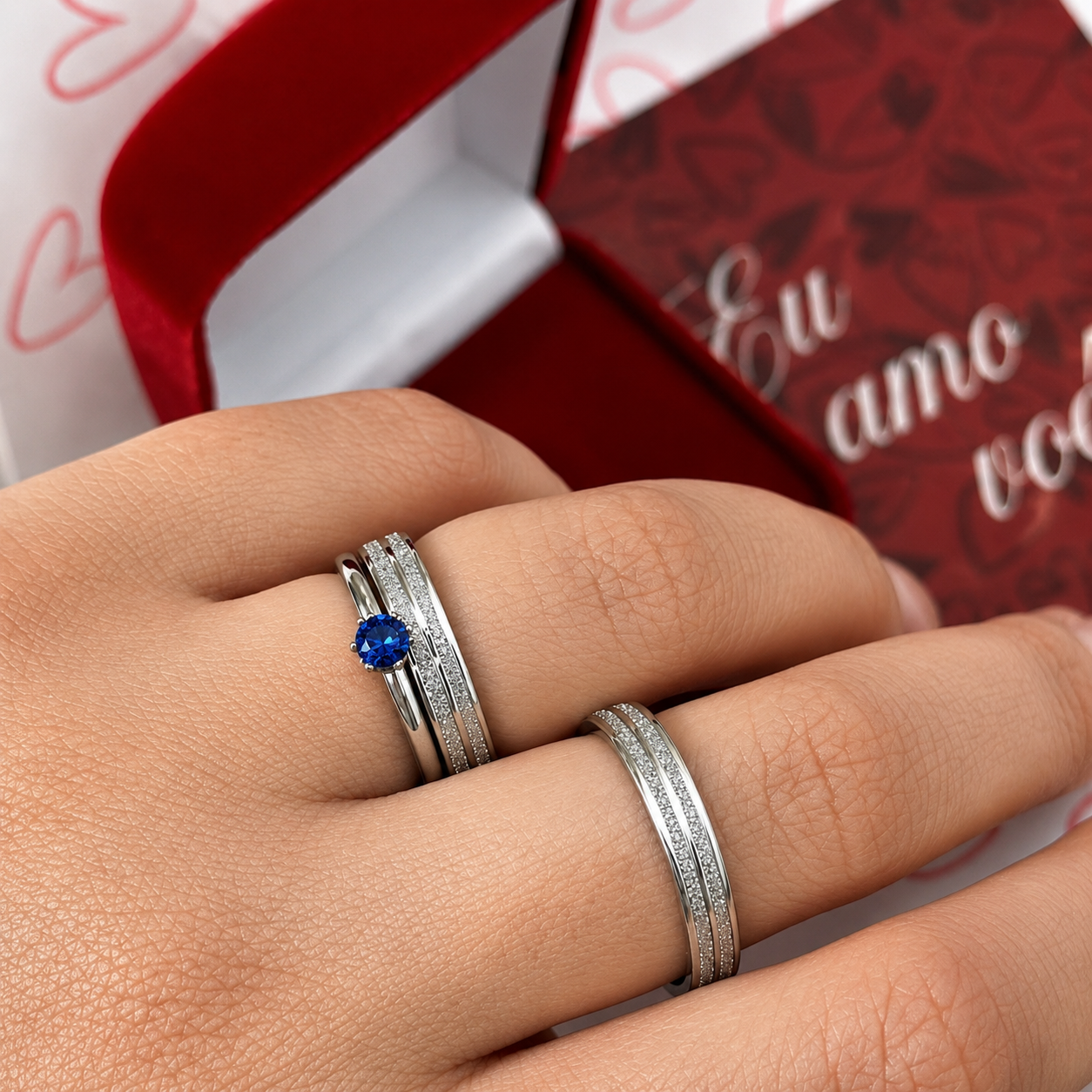 Alianças Finas de Compromisso 4mm Diamantado Azul em Aço Cirúrgico